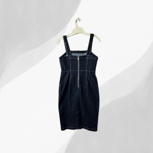 INC Denim Jumper Dress Size 2 Corset Lace Up Adjustable Straps Side Pockets NWT - Picture 3 of 4